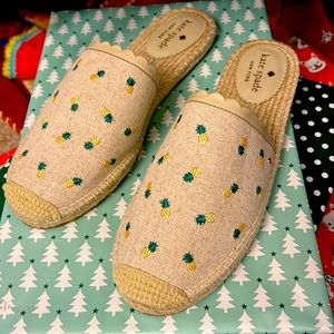 ♠️kate spade Rosie Pineapple Espadrille Flats Mules Embroidered Canvas